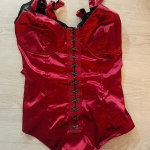Satin Red Corset Bodysuit